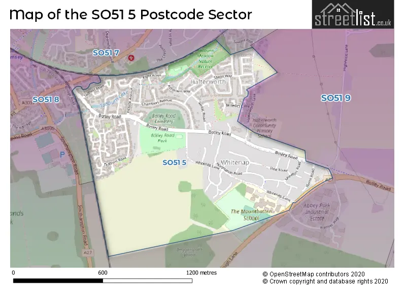 Map of the SO51 5 and surrounding postcode sector