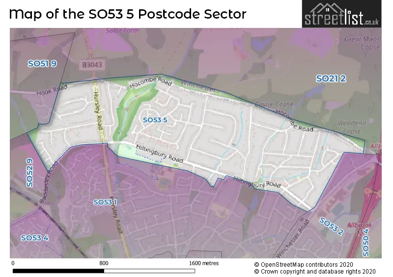 Map of the SO53 5 and surrounding postcode sector