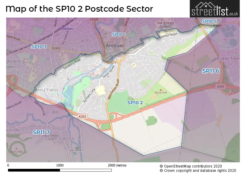 Map of the SP10 2 and surrounding postcode sector