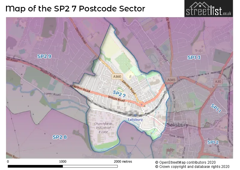 Map of the SP2 7 and surrounding postcode sector