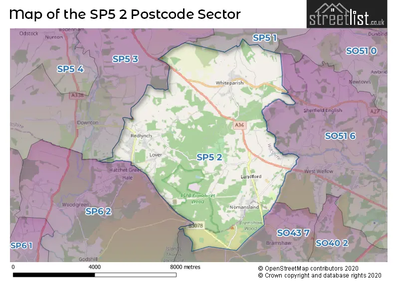 Map of the SP5 2 and surrounding postcode sector