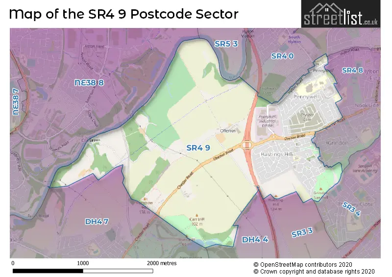 Map of the SR4 9 and surrounding postcode sector