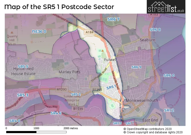 Map of the SR5 1 and surrounding postcode sector