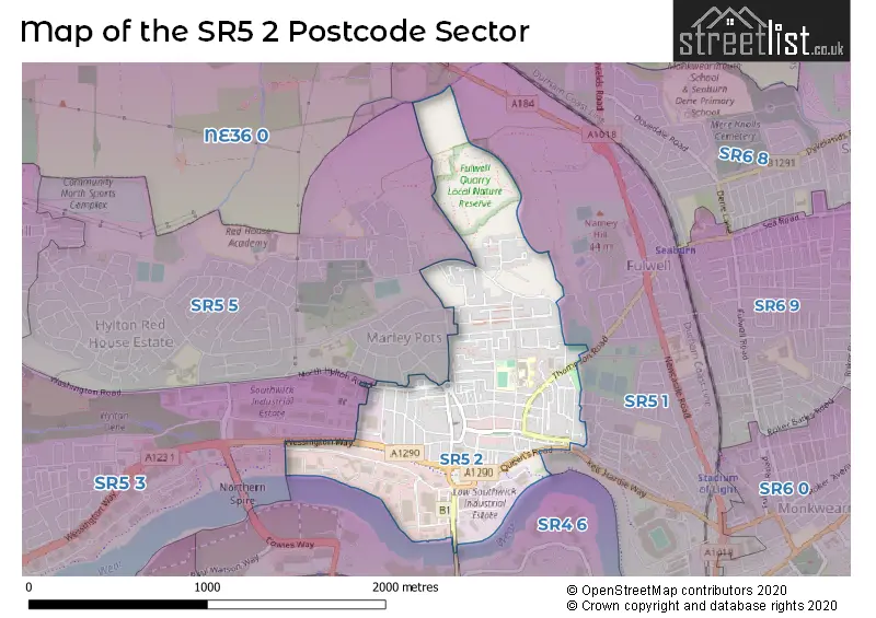 Map of the SR5 2 and surrounding postcode sector