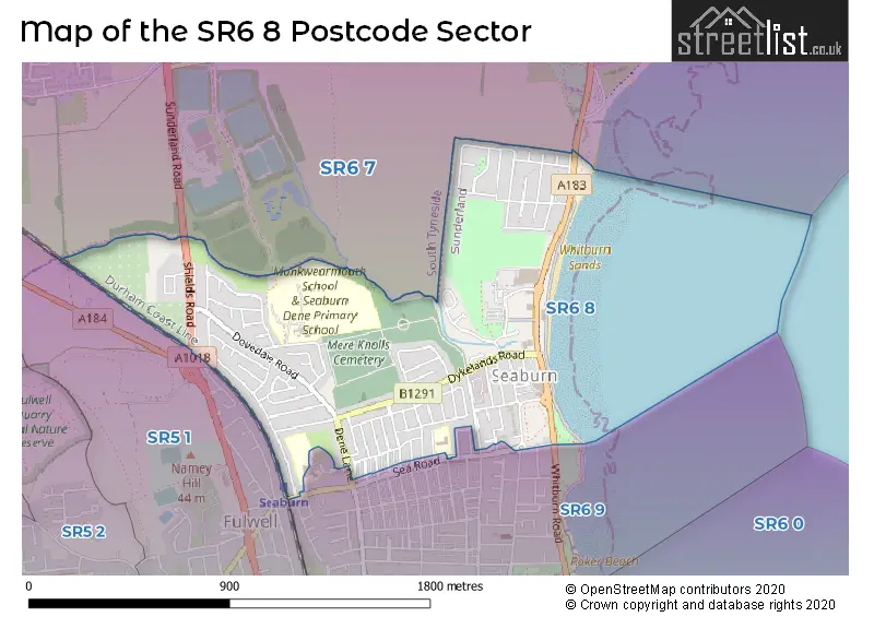 Map of the SR6 8 and surrounding postcode sector