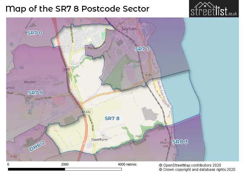 Map of the SR7 8 and surrounding postcode sector