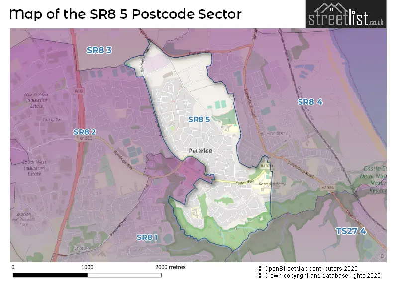 Map of the SR8 5 and surrounding postcode sector