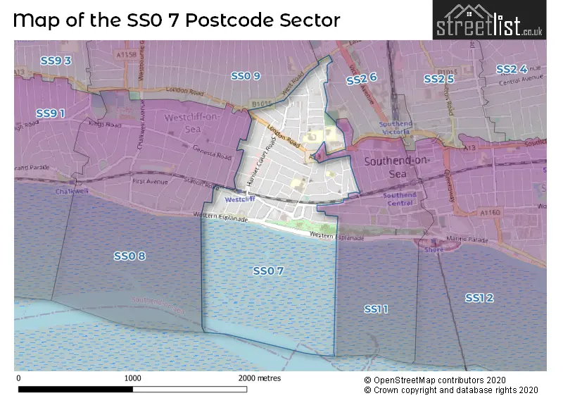 Map of the SS0 7 and surrounding postcode sector