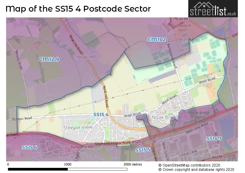 Map of the SS15 4 and surrounding postcode sector