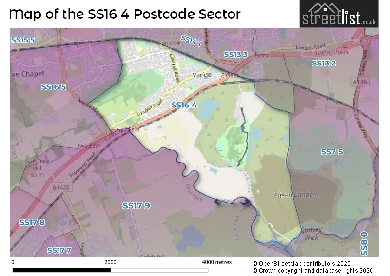 Map of the SS16 4 and surrounding postcode sector