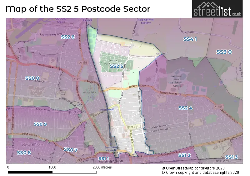 Map of the SS2 5 and surrounding postcode sector