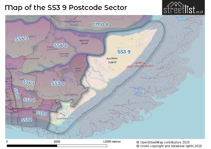 Map of the SS3 9 and surrounding postcode sector