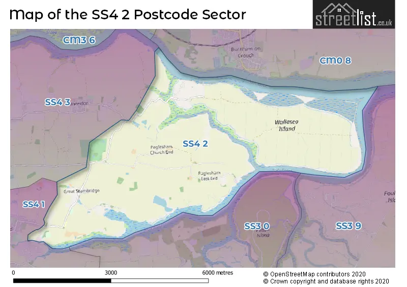 Map of the SS4 2 and surrounding postcode sector