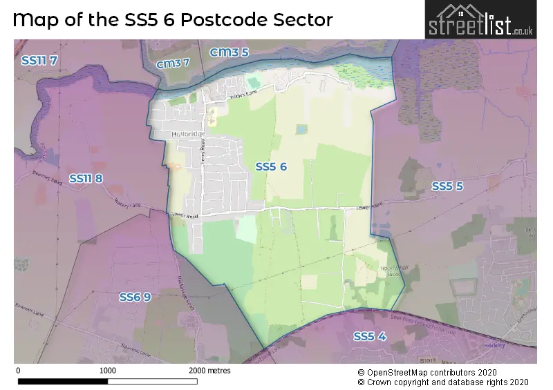 Map of the SS5 6 and surrounding postcode sector