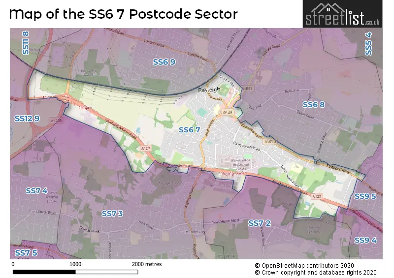 Map of the SS6 7 and surrounding postcode sector