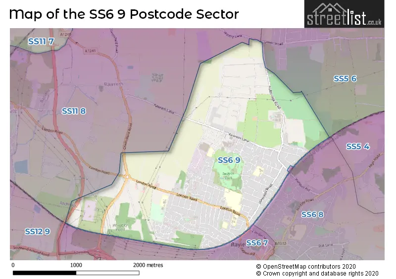 Map of the SS6 9 and surrounding postcode sector