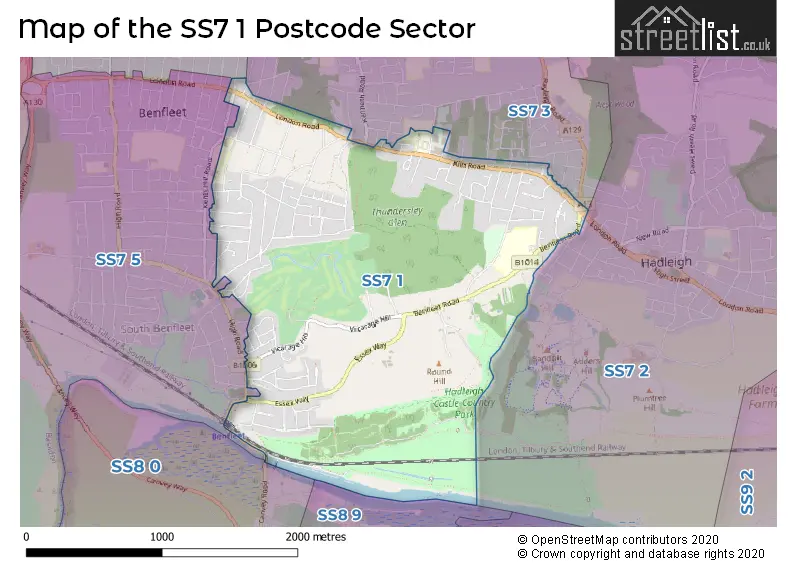 Map of the SS7 1 and surrounding postcode sector