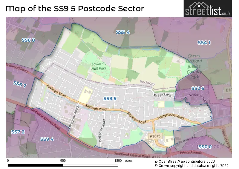 Map of the SS9 5 and surrounding postcode sector