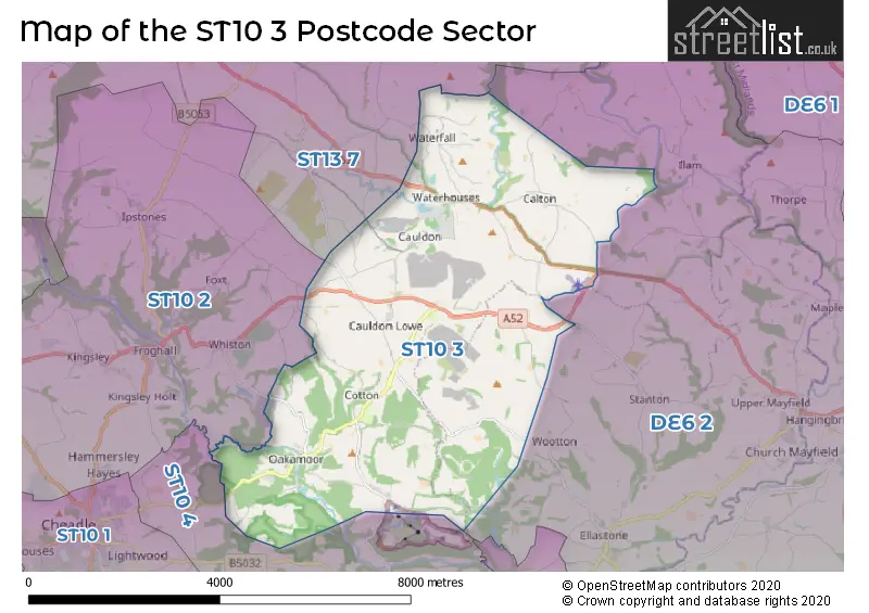 Map of the ST10 3 and surrounding postcode sector