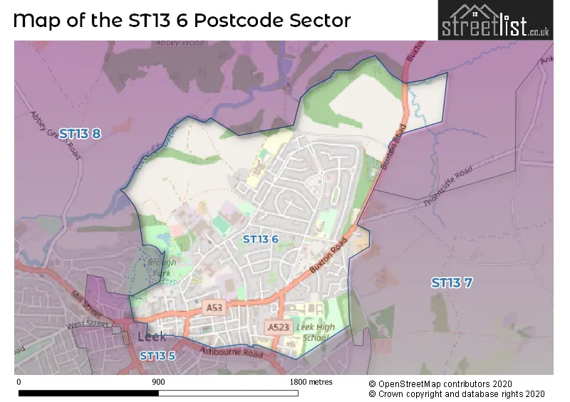 Map of the ST13 6 and surrounding postcode sector