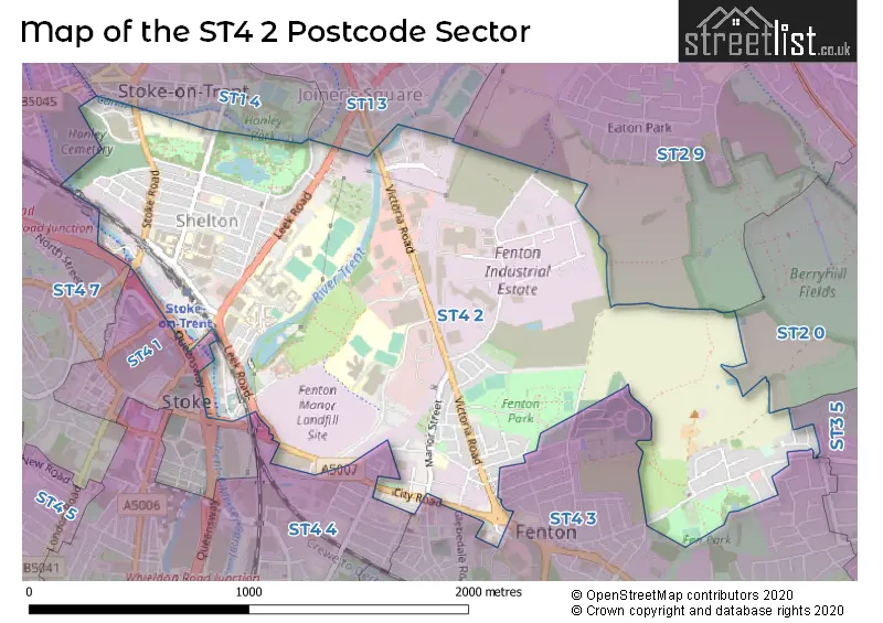 Map of the ST4 2 and surrounding postcode sector