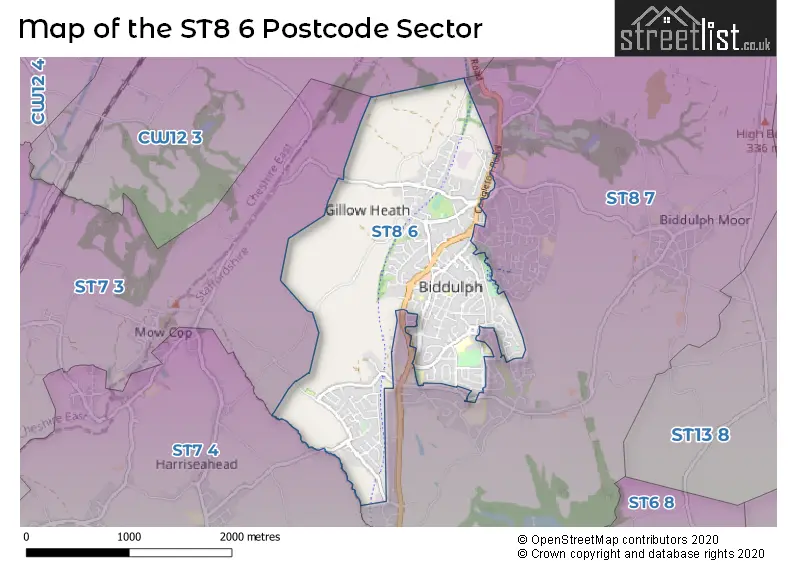 Map of the ST8 6 and surrounding postcode sector