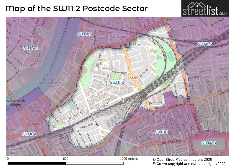 Map of the SW11 2 and surrounding postcode sector