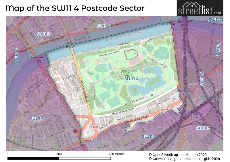 Map of the SW11 4 and surrounding postcode sector