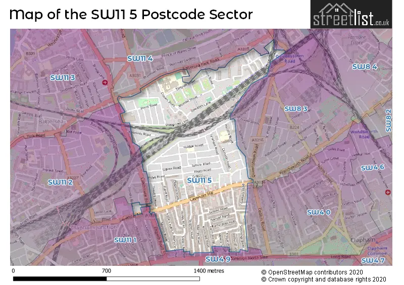 Map of the SW11 5 and surrounding postcode sector