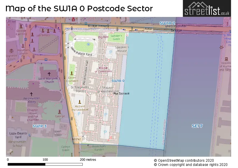 Map of the SW1A 0 and surrounding postcode sector