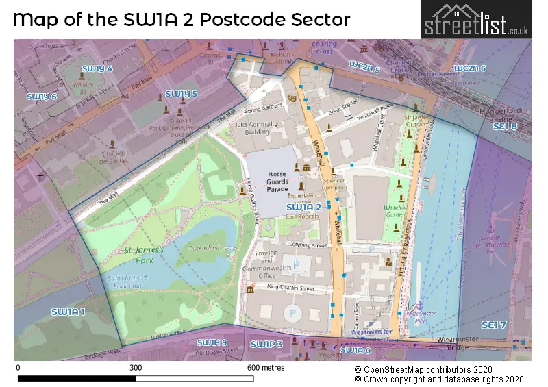 Map of the SW1A 2 and surrounding postcode sector