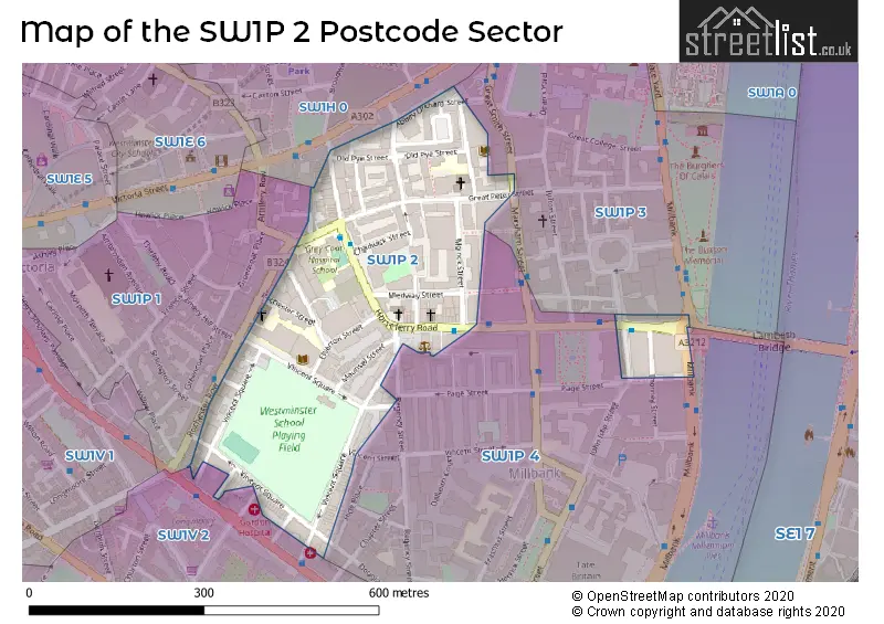 Map of the SW1P 2 and surrounding postcode sector