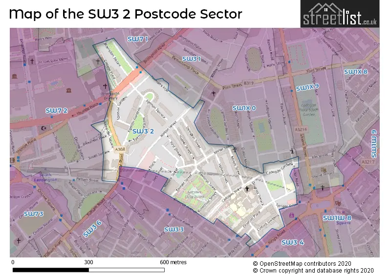 Map of the SW3 2 and surrounding postcode sector