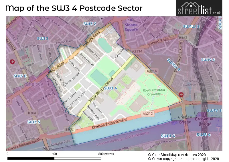 Map of the SW3 4 and surrounding postcode sector