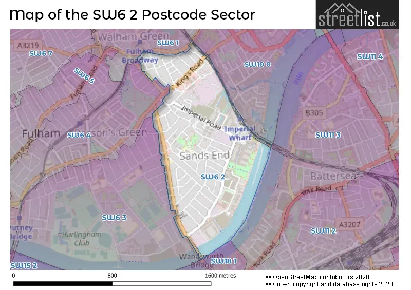 Map of the SW6 2 and surrounding postcode sector