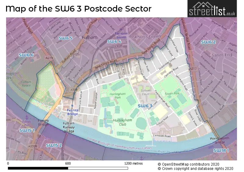 Map of the SW6 3 and surrounding postcode sector