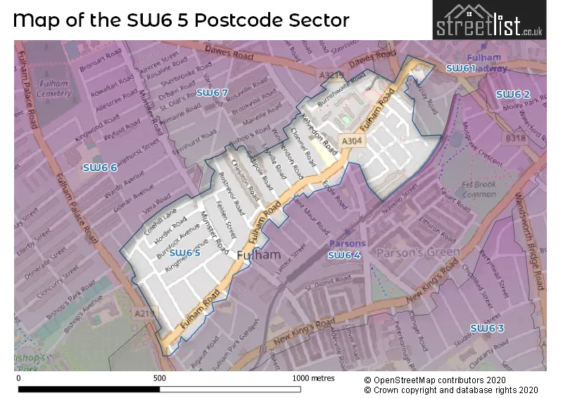 Map of the SW6 5 and surrounding postcode sector