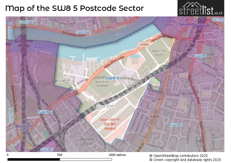 Map of the SW8 5 and surrounding postcode sector