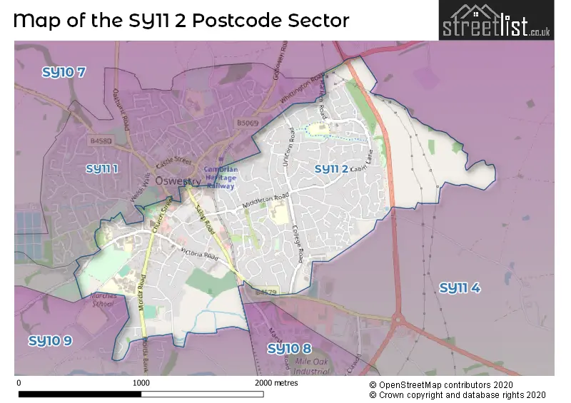 Map of the SY11 2 and surrounding postcode sector