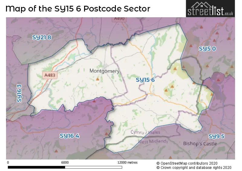 Map of the SY15 6 and surrounding postcode sector