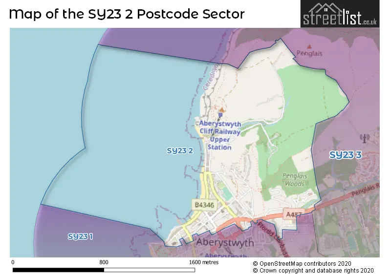 Map of the SY23 2 and surrounding postcode sector