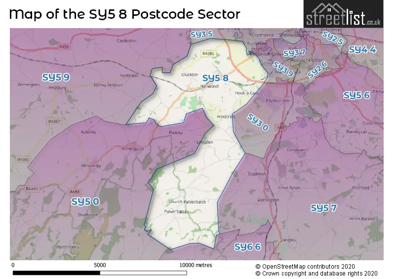 Map of the SY5 8 and surrounding postcode sector