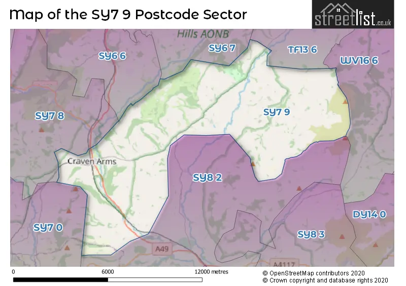 Map of the SY7 9 and surrounding postcode sector