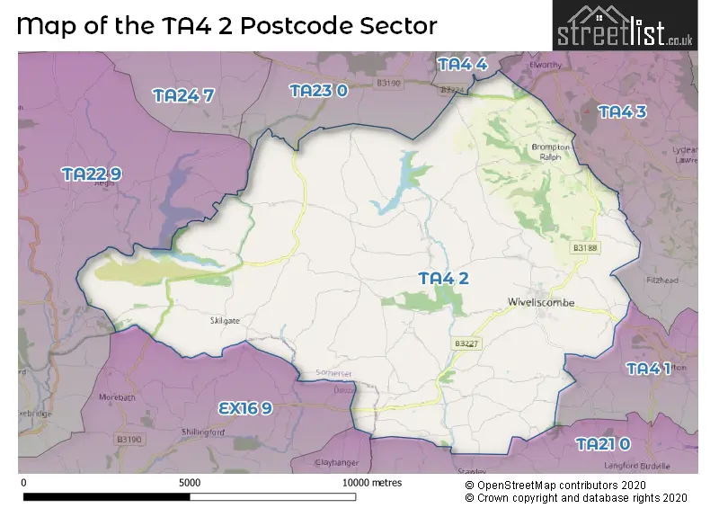 Map of the TA4 2 and surrounding postcode sector