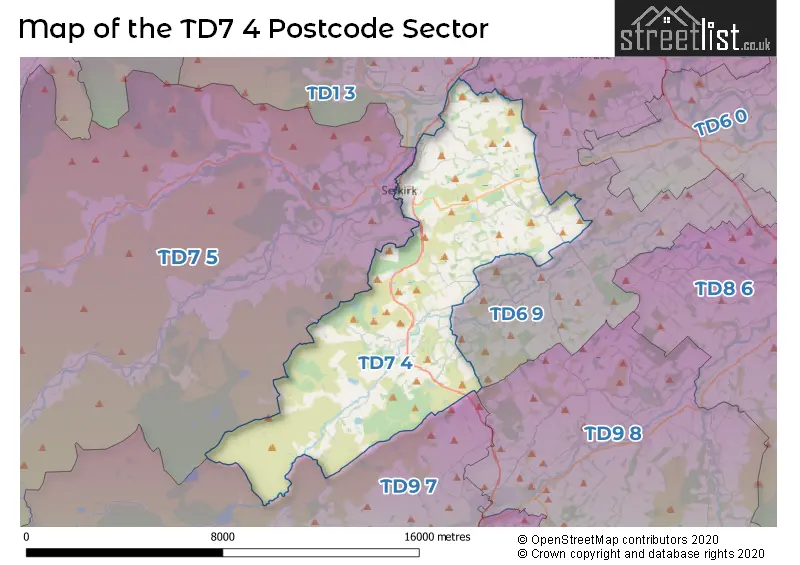 Map of the TD7 4 and surrounding postcode sector