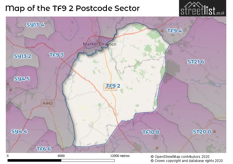 Map of the TF9 2 and surrounding postcode sector