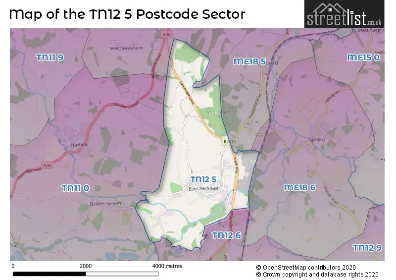 Map of the TN12 5 and surrounding postcode sector