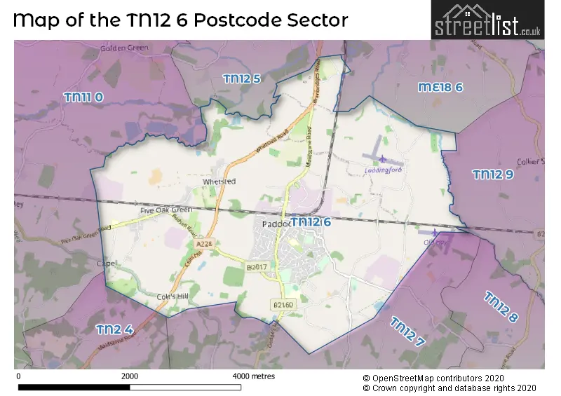 Map of the TN12 6 and surrounding postcode sector