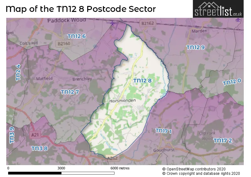 Map of the TN12 8 and surrounding postcode sector