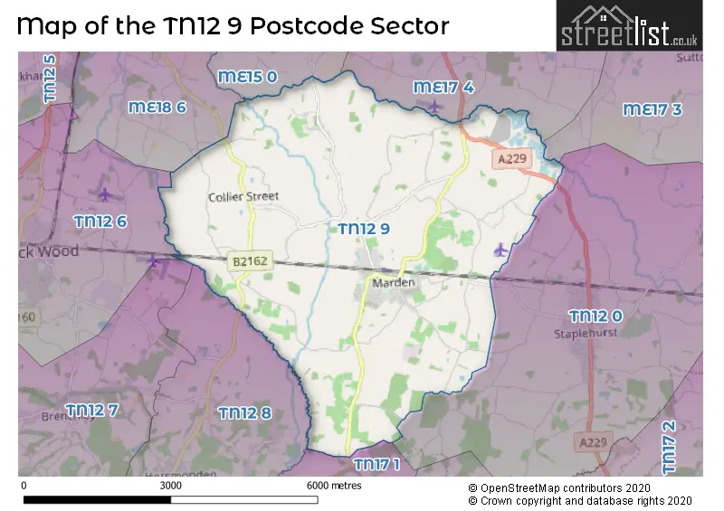Map of the TN12 9 and surrounding postcode sector